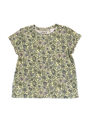 NWT LOFT  Green Floral Short Sleeve Cotton Crewneck Tee - SIZE XS